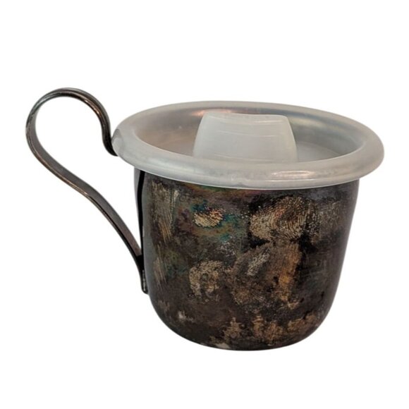 Silver Plated Childrens Cup Sipper Lid Baby Teddy Bear Child Sippy Cup w/Handle - Picture 2 of 7